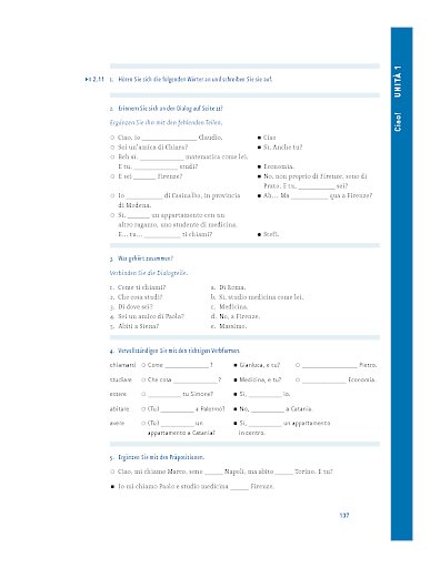 Arbeitsbuch Unità 1: Ciao!