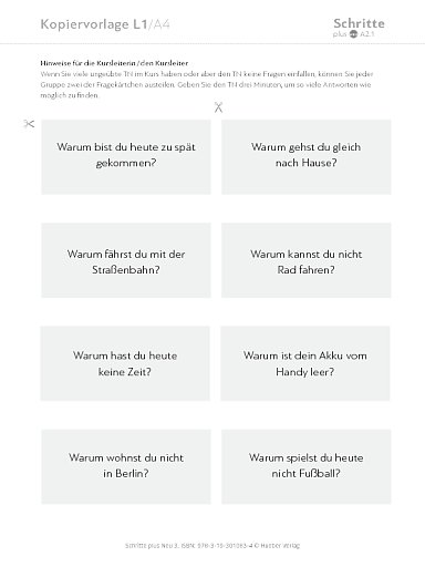 Kopiervorlage, Lektion 1, A4