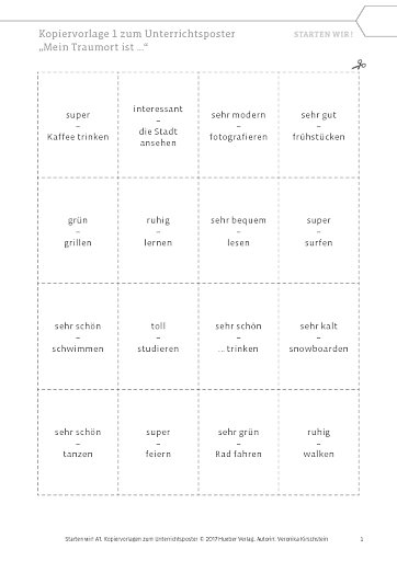 Arbeitsblätter zum Poster „Mein Traumort“