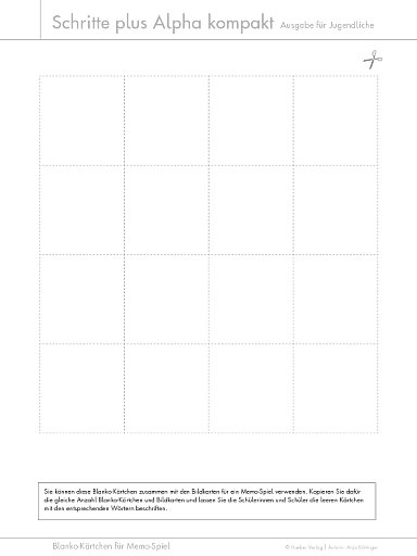 Blanko-Kärtchen für Memo-Spiel