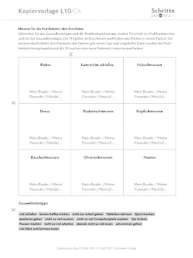 Kopiervorlage, Lektion 10, C4