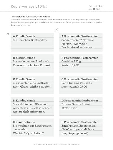 Kopiervorlage, Lektion 10, B3 