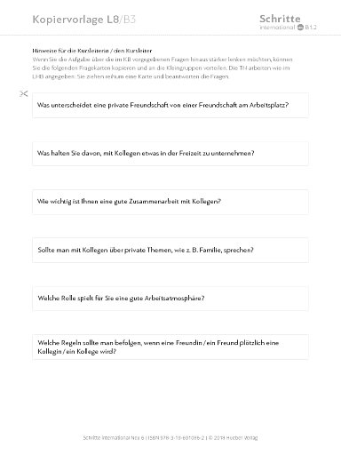 Kopiervorlage, Lektion 8, B3