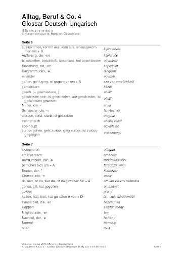 Alltag, Beruf & Co. 4 német-magyar szószedet 
