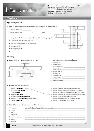 Workbook, Unit 1: Family matters