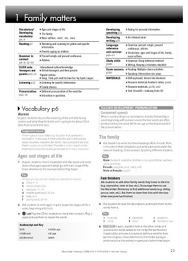 Teacher's Book, Unit 1: Family matters