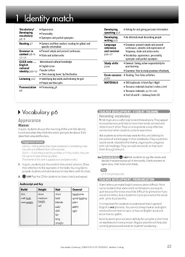 Teacher's Book, Unit 1: Identity Match