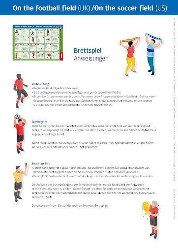 Arbeitsanweisung Brettspiel On the football field (UK) / On the soccer field (US)
