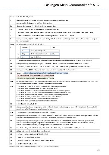 Mein Grammatikheft A1.2 – Lösungen