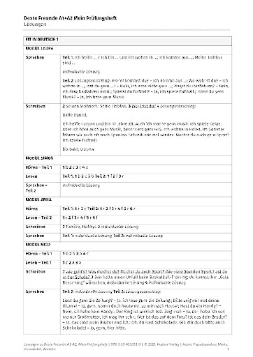 Mein Prüfungsheft A1/A2 – Lösungen