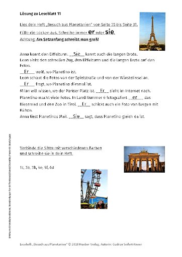 Besuch aus Planetanien – Lösungen zu Leseblatt 11