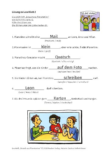 Besuch aus Planetanien – Lösungen zu Leseblatt 02