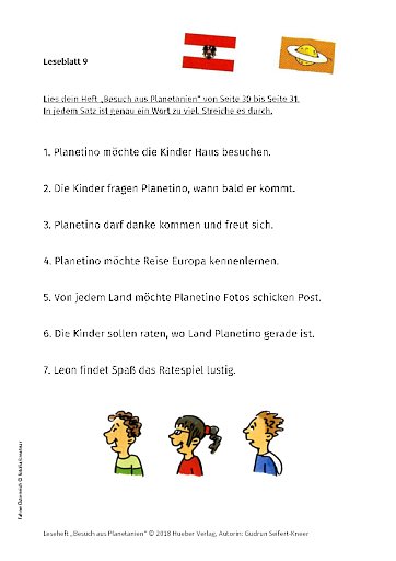 Besuch aus Planetanien – Leseblatt 09