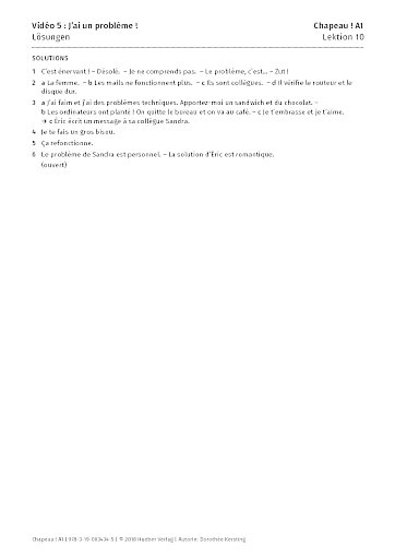 Vidéo 5 : J'ai un problème ! – Lösungen 
