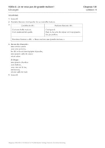Vidéo 6 : Je ne veux pas de grande maison ! – Lösungen 