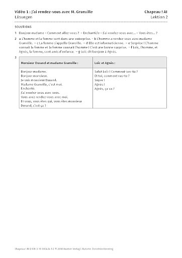 Vidéo 1 : J'ai rendez-vous avec M. Granville – Lösungen 