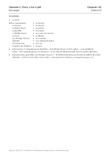 Chanson 3 : Paris, c'est si joli – Lösungen