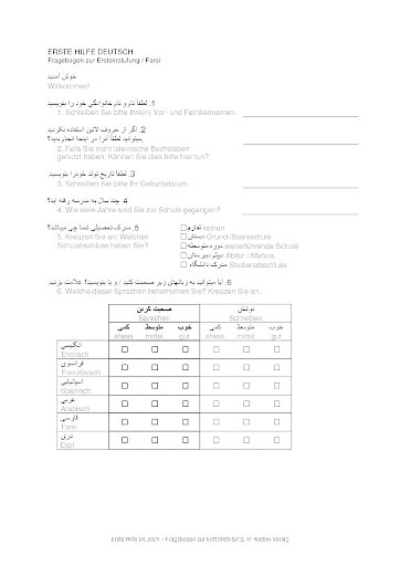 Fragebogen zur Ersteinstufung: Farsi