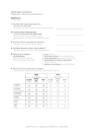 Fragebogen zur Ersteinstufung: Französisch