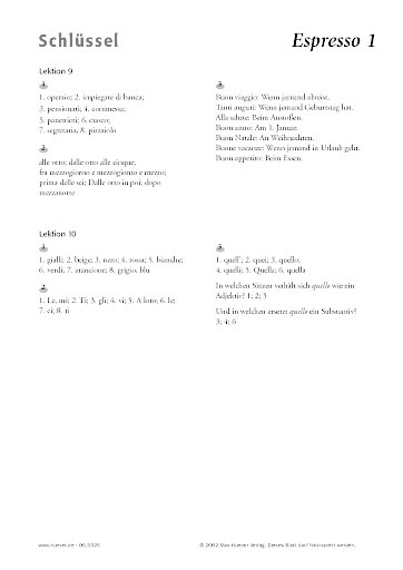 Lösungsschlüssel zum Arbeitsblatt Lektion 9 und 10