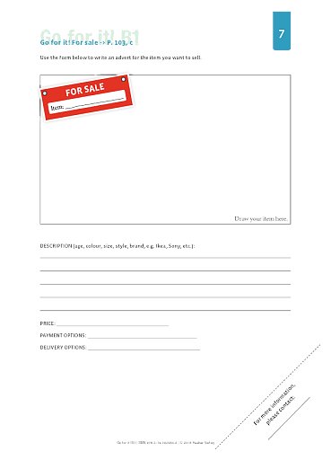 Lektion 7, Seite 103: For sale