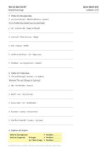 Kopiervorlage: Wo ist das Verb?
