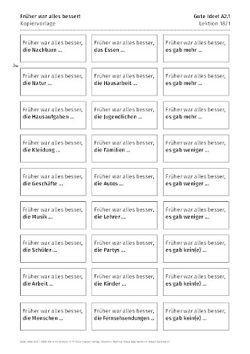 Kopiervorlage: Früher war alles besser!