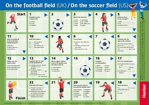 Brettspiel: On the football field (UK) / On the soccer field (US)