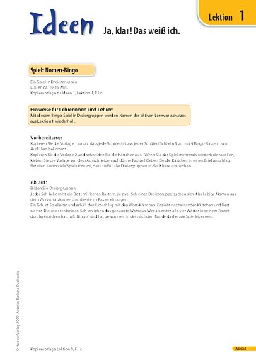 Spiel: Nomen-Bingo