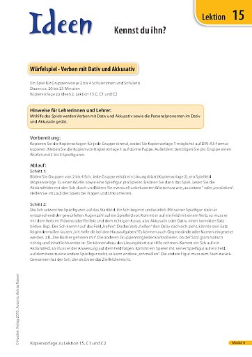 Würfelspiel - Verben mit Dativ und Akkusativ