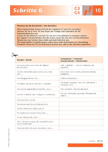 Kopiervorlage zu Lektion 10, C3, C4