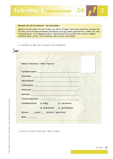Kopiervorlage zu Lektion 2, D5