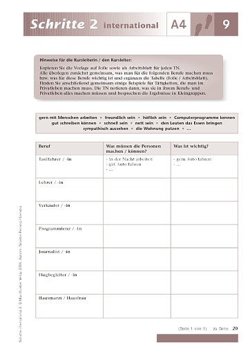 Kopiervorlage zu Lektion 9, A4