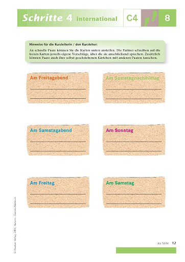 Kopiervorlage zu Lektion 8, C4