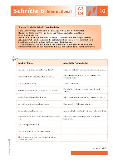 Kopiervorlage zu Lektion 10, C3, C4