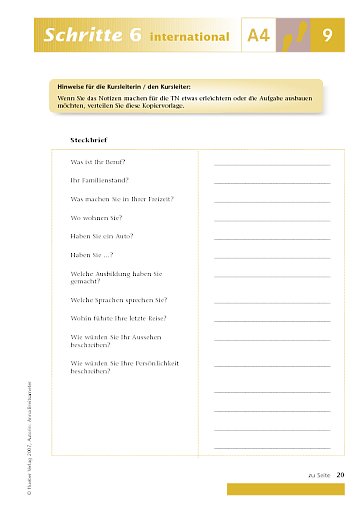 Kopiervorlage zu Lektion 9, A4