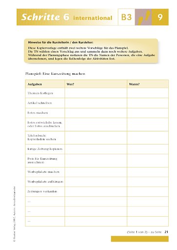Kopiervorlage zu Lektion 9, B3