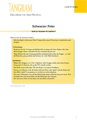 "Schwarzer Peter": Wortschatzspiel