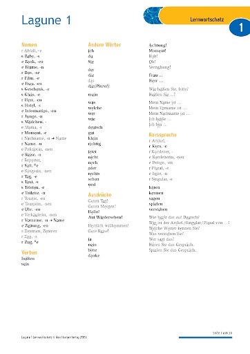 Lagune 1: Lernwortschatz