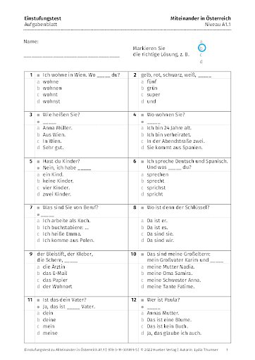 Einstufungstest – Aufgabenblatt