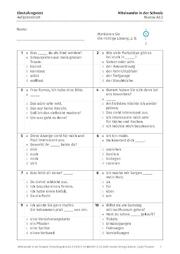 Einstufungstest – Aufgabenblatt