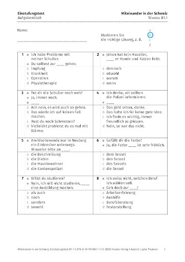 Einstufungstest – Aufgabenblatt