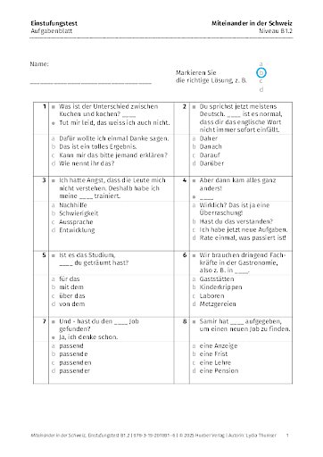 Einstufungstest – Aufgabenblatt