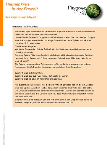 Das Adjektiv-Würfelspiel