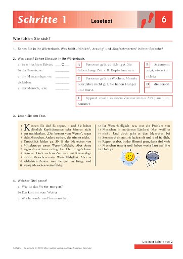 Lektion 6: Wie fühlen Sie sich?