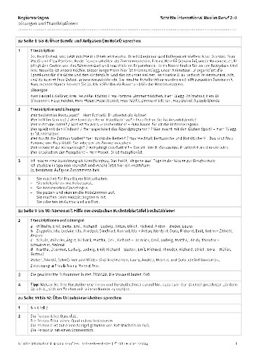 Lösungen und Transkriptionen zu den Hörtexten Schritte international neu