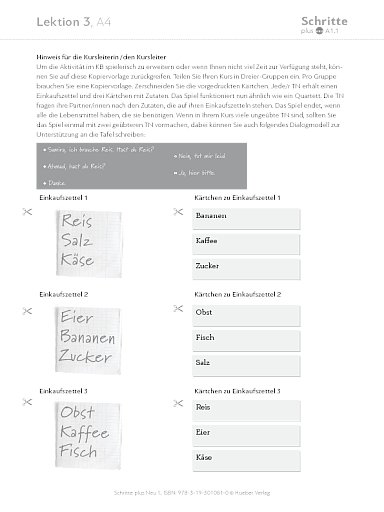 Kopiervorlage, Lektion 3, A4