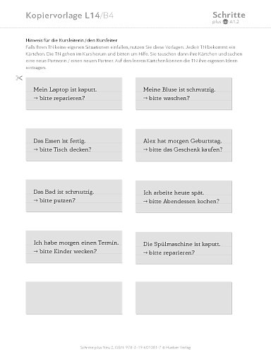 Kopiervorlage, Lektion 14, B4