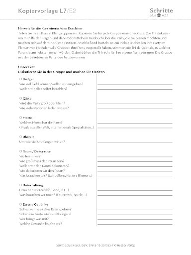 Kopiervorlage, Lektion 7, E2