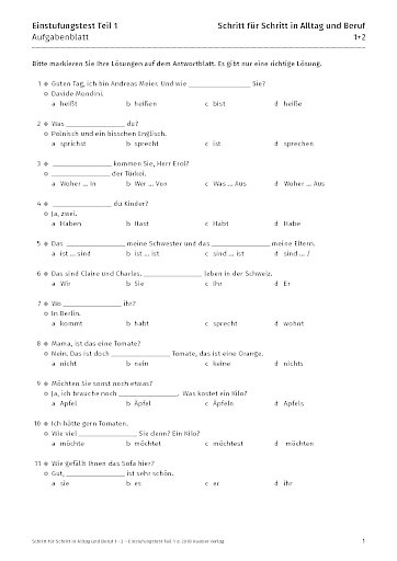 Einstufungstest Teil 1 - Aufgabenblatt